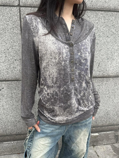 HEMOGLOBIN Print Faux Layered Button Women&