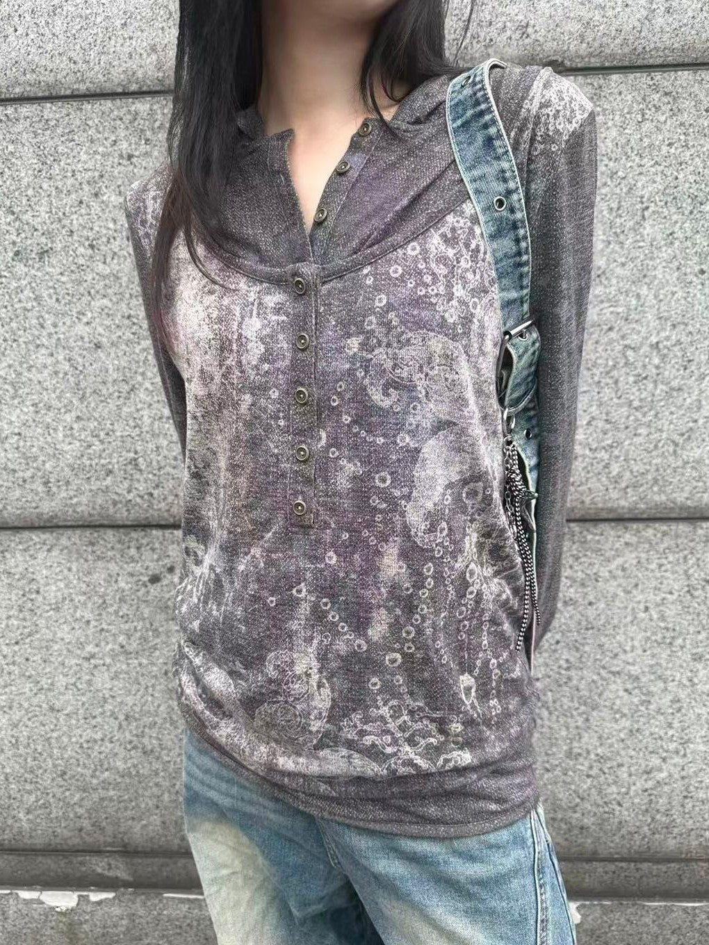 HEMOGLOBIN Print Faux Layered Button Women&