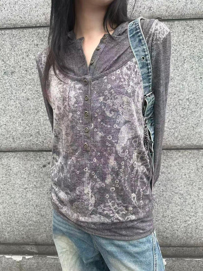 HEMOGLOBIN Print Faux Layered Button Women&