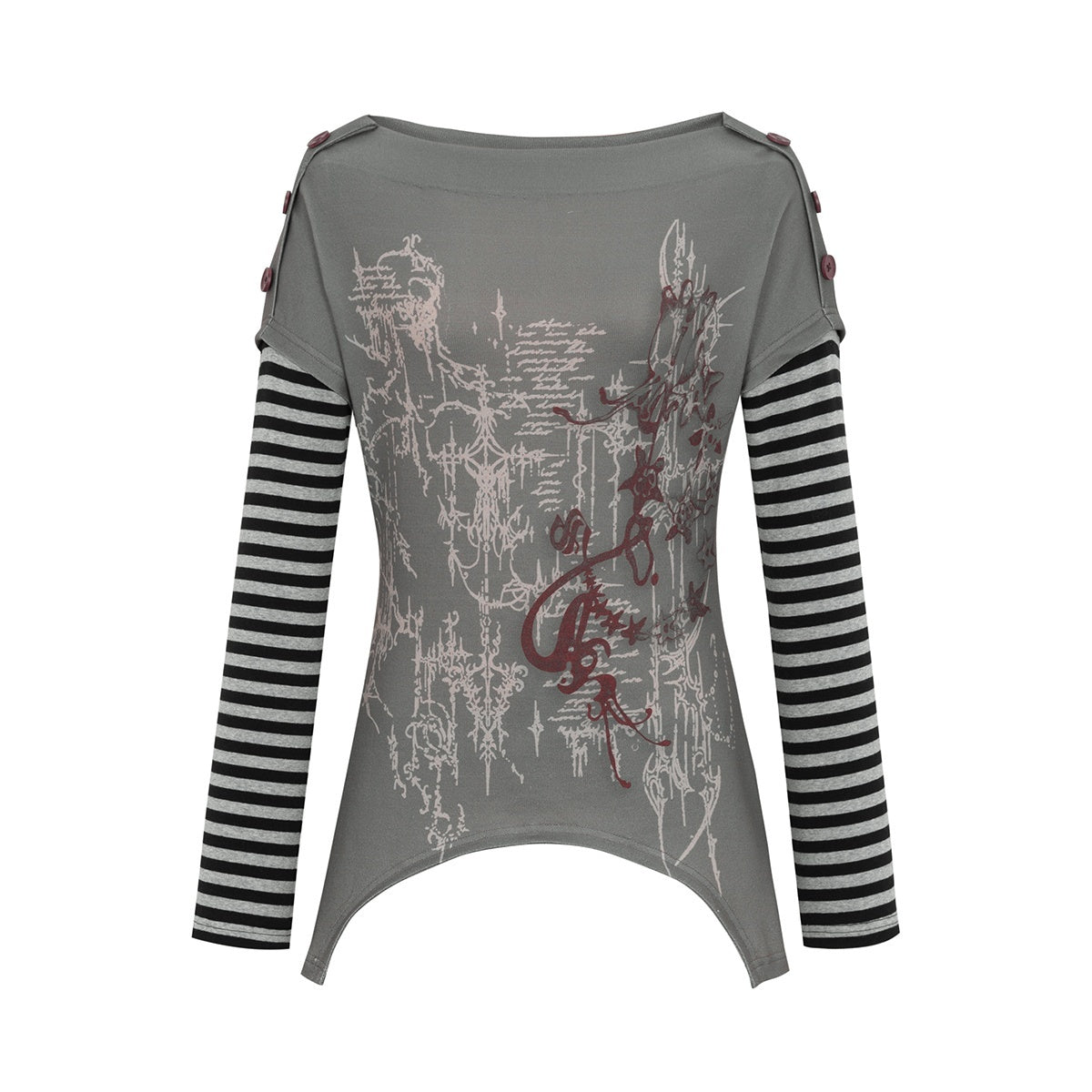 HEMOGLOBIN_Print_Grey_Red_Color_Block_Striped_Women&