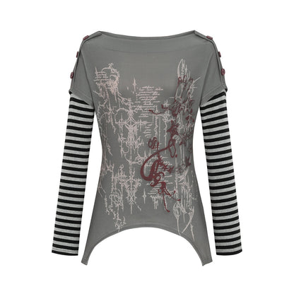 HEMOGLOBIN_Print_Grey_Red_Color_Block_Striped_Women&