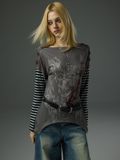 HEMOGLOBIN Print Grey Red Color Block Striped Women&