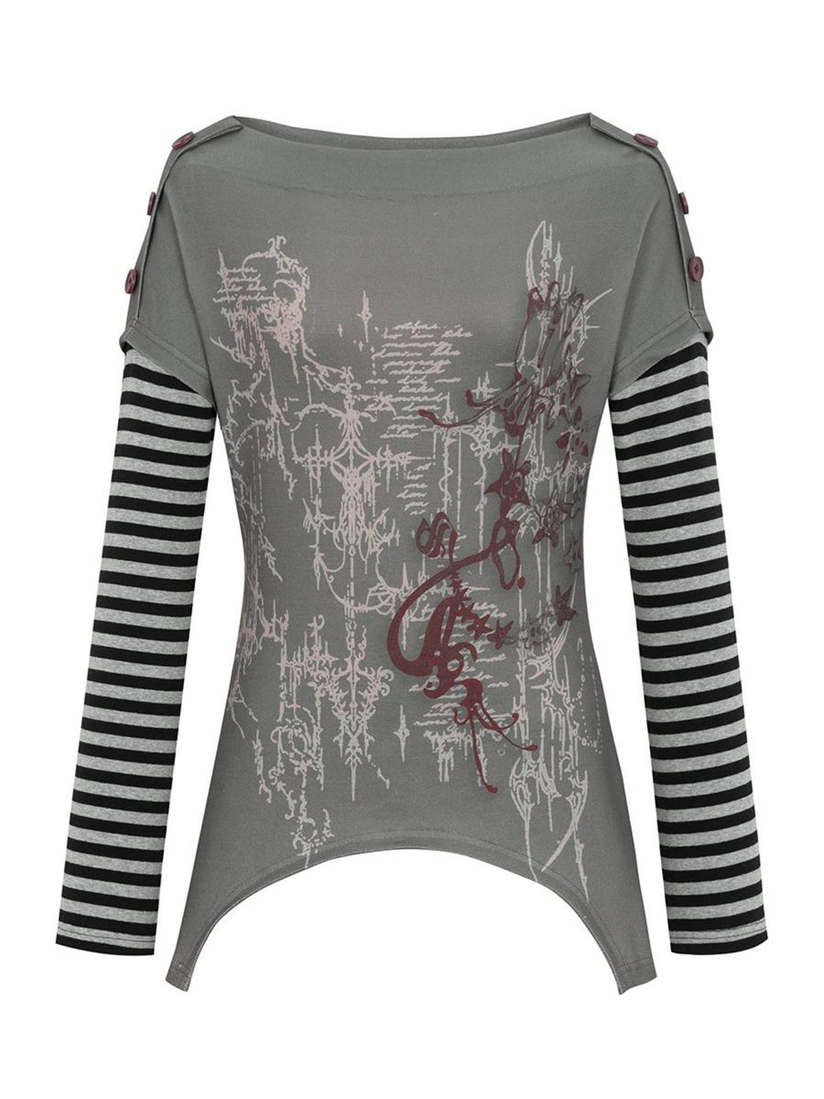 HEMOGLOBIN Print Grey Red Color Block Striped Women&