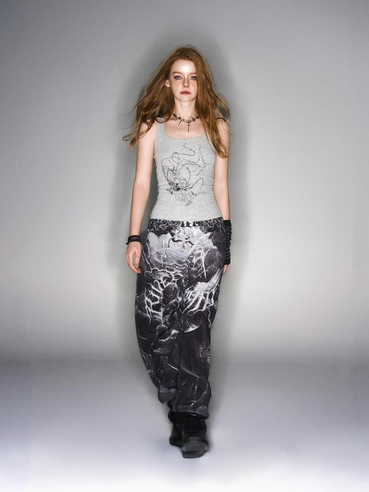 HEMOGLOBIN Print Punk Street Black Grey Mesh Women&