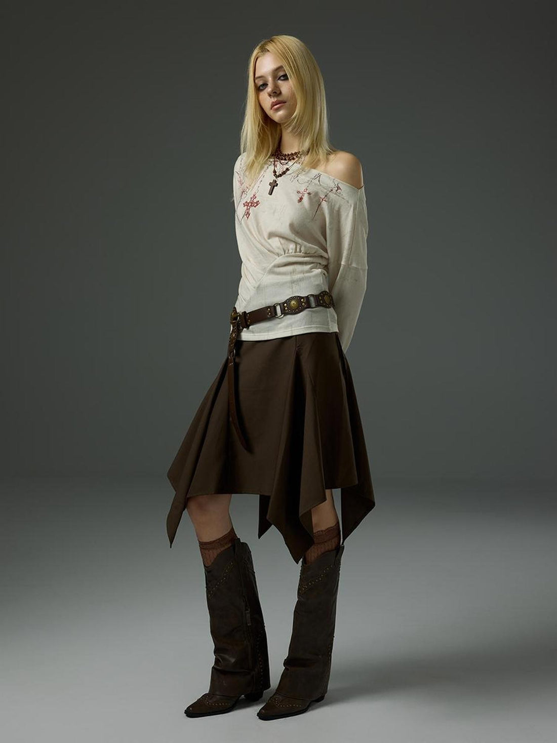HEMOGLOBIN Print Waist Pleated Two Way Wear Women&