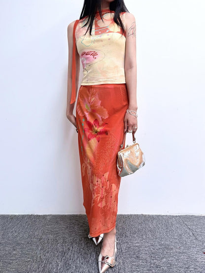 HEMOGLOBIN Printed Botanical Layered Mesh Women&