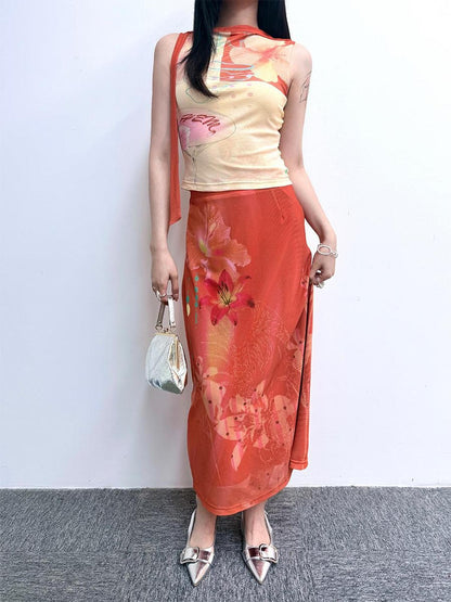 HEMOGLOBIN Printed Botanical Layered Mesh Women&