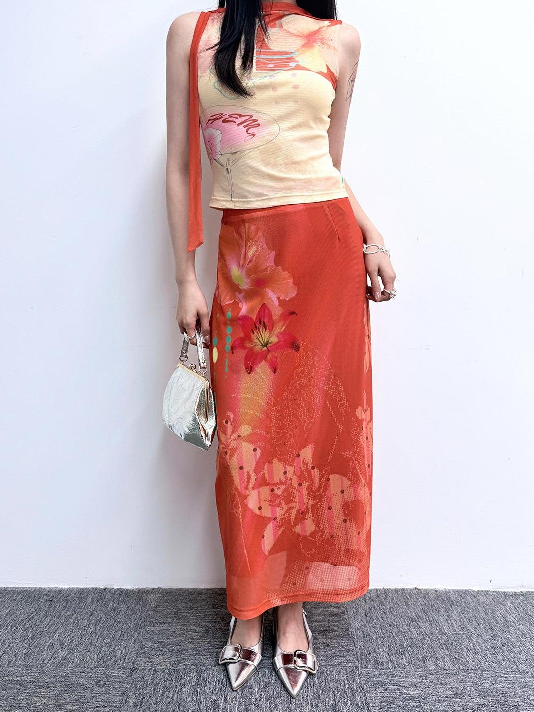 HEMOGLOBIN Printed Botanical Layered Mesh Women&