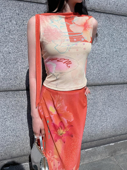 HEMOGLOBIN Printed Botanical Layered Mesh Women&