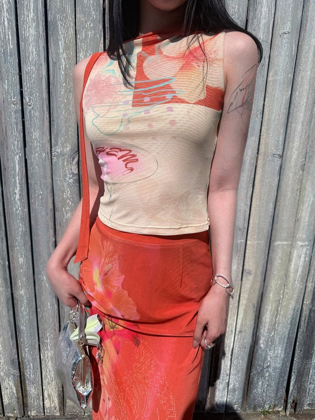 HEMOGLOBIN Printed Botanical Layered Mesh Women&