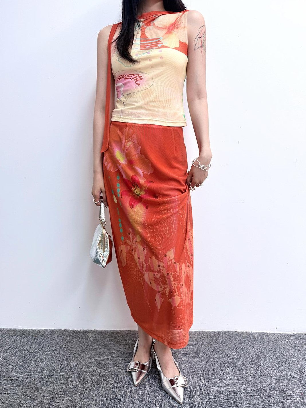 HEMOGLOBIN Printed Botanical Layered Mesh Women&