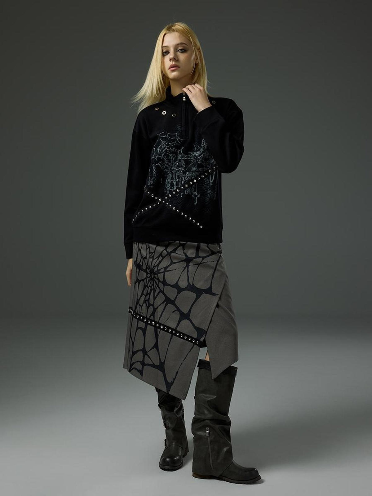 HEMOGLOBIN Printed Spiderweb Studded A Line Women&