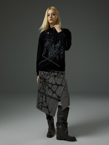 HEMOGLOBIN Printed Spiderweb Studded A Line Women&