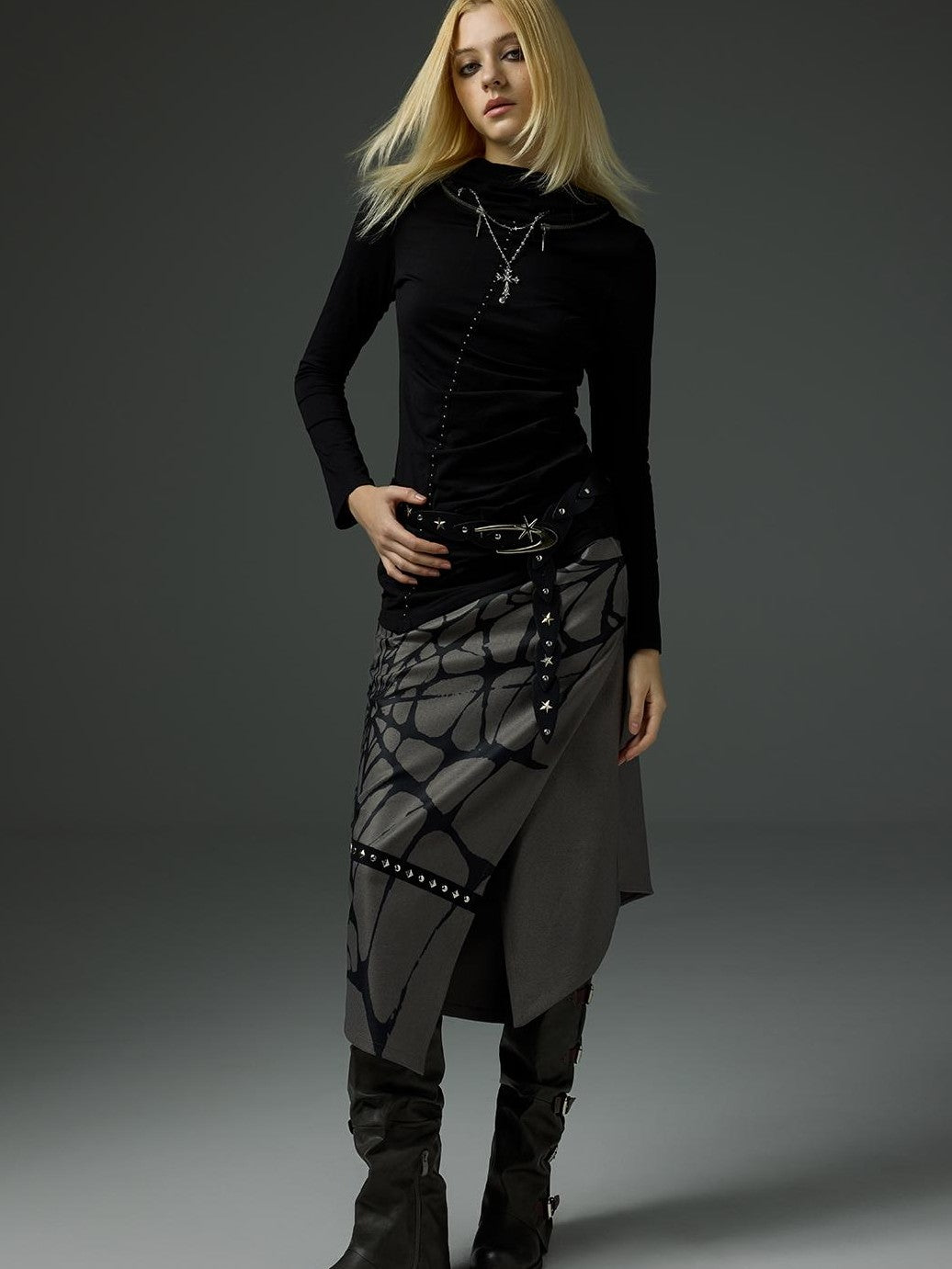 HEMOGLOBIN Printed Spiderweb Studded A Line Women&