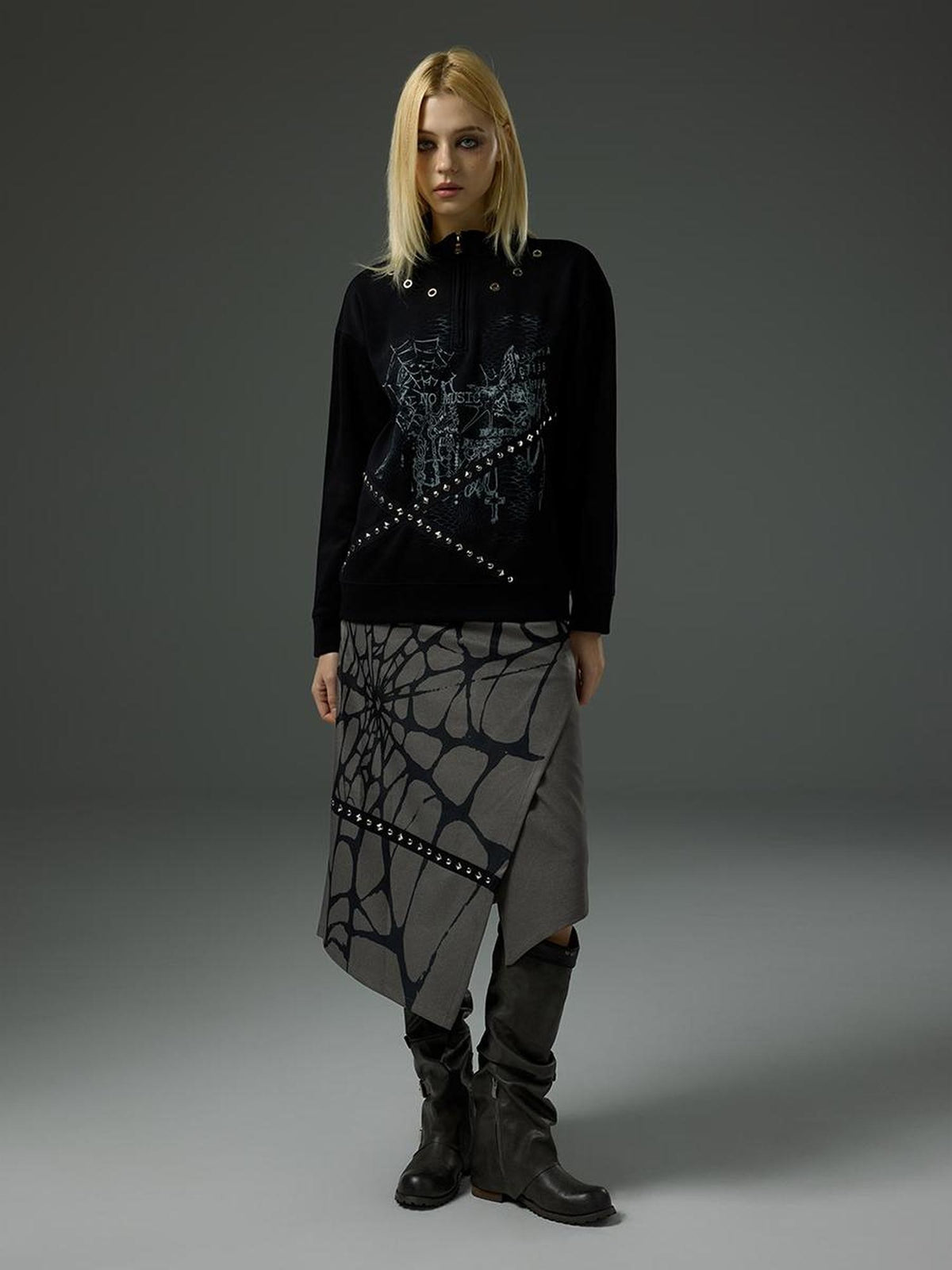 HEMOGLOBIN Printed Spiderweb Studded A Line Women&