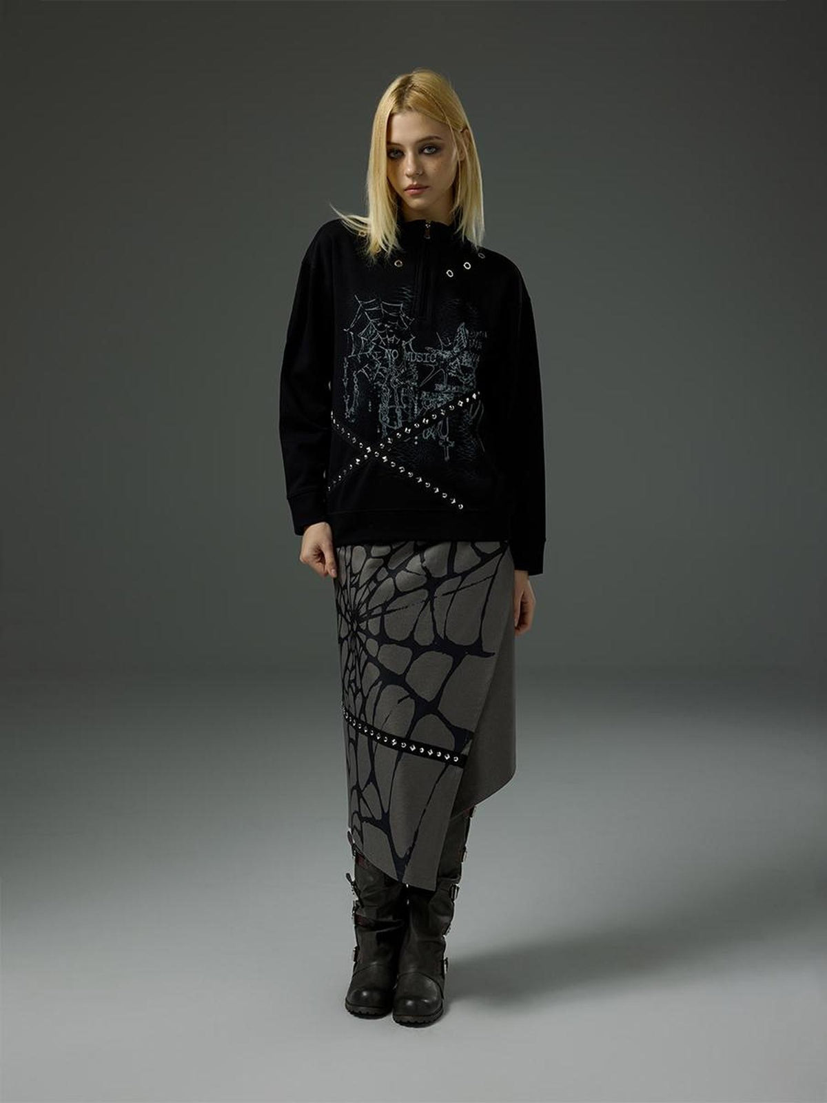 HEMOGLOBIN Printed Spiderweb Studded A Line Women&
