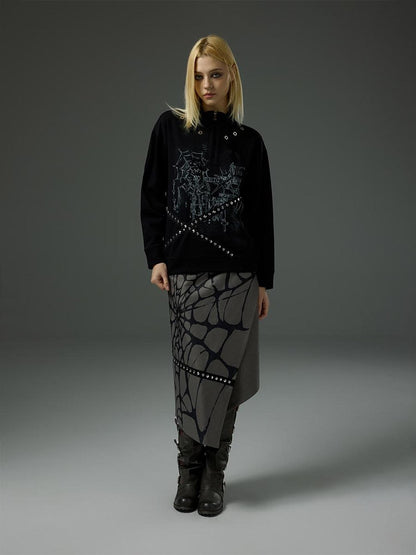 HEMOGLOBIN Printed Spiderweb Studded A Line Women&