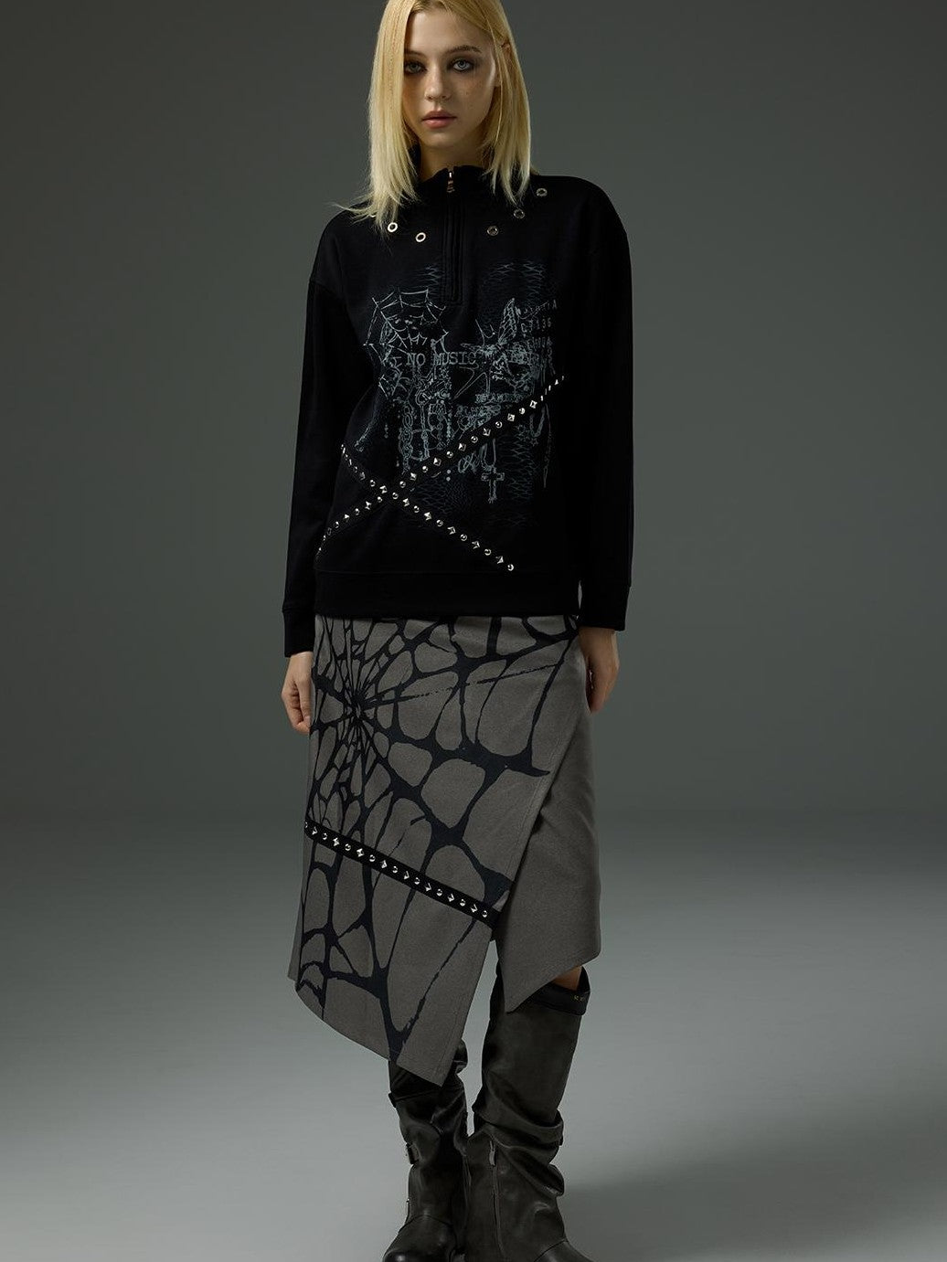 HEMOGLOBIN Printed Spiderweb Studded A Line Women&