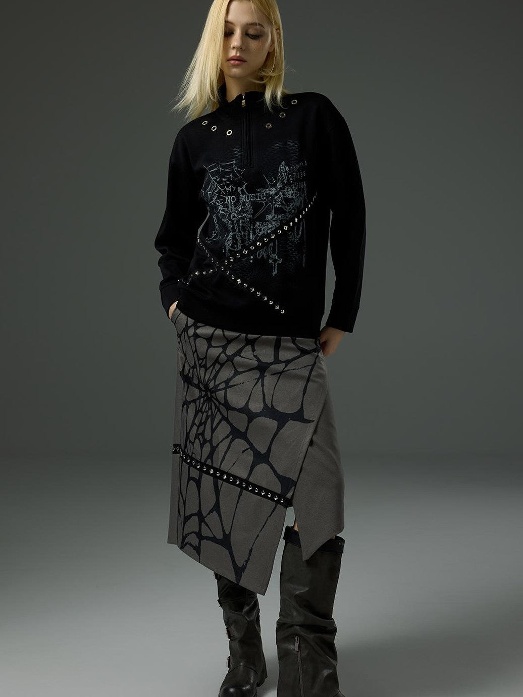 HEMOGLOBIN Printed Spiderweb Studded A Line Women&