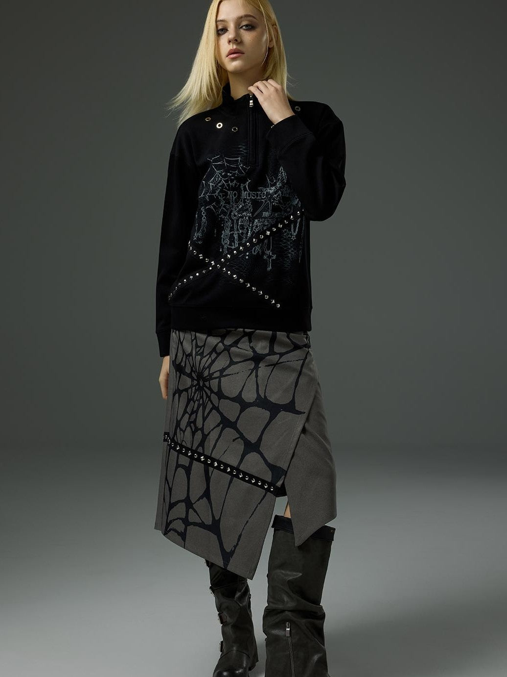 HEMOGLOBIN Printed Spiderweb Studded A Line Women&