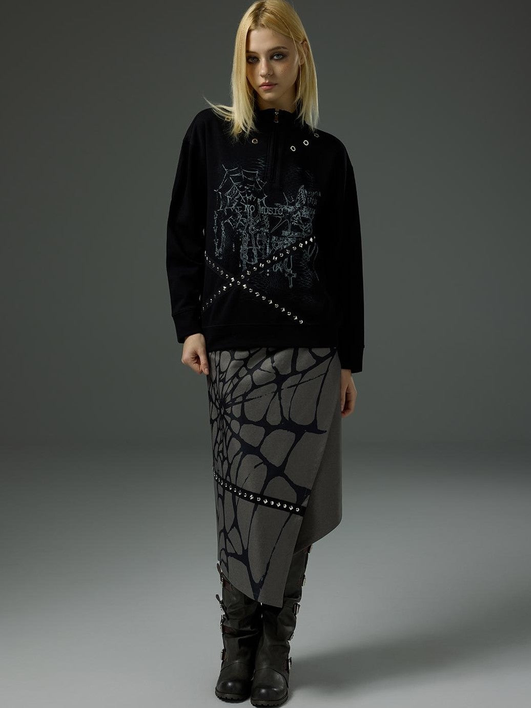 HEMOGLOBIN Printed Spiderweb Studded A Line Women&