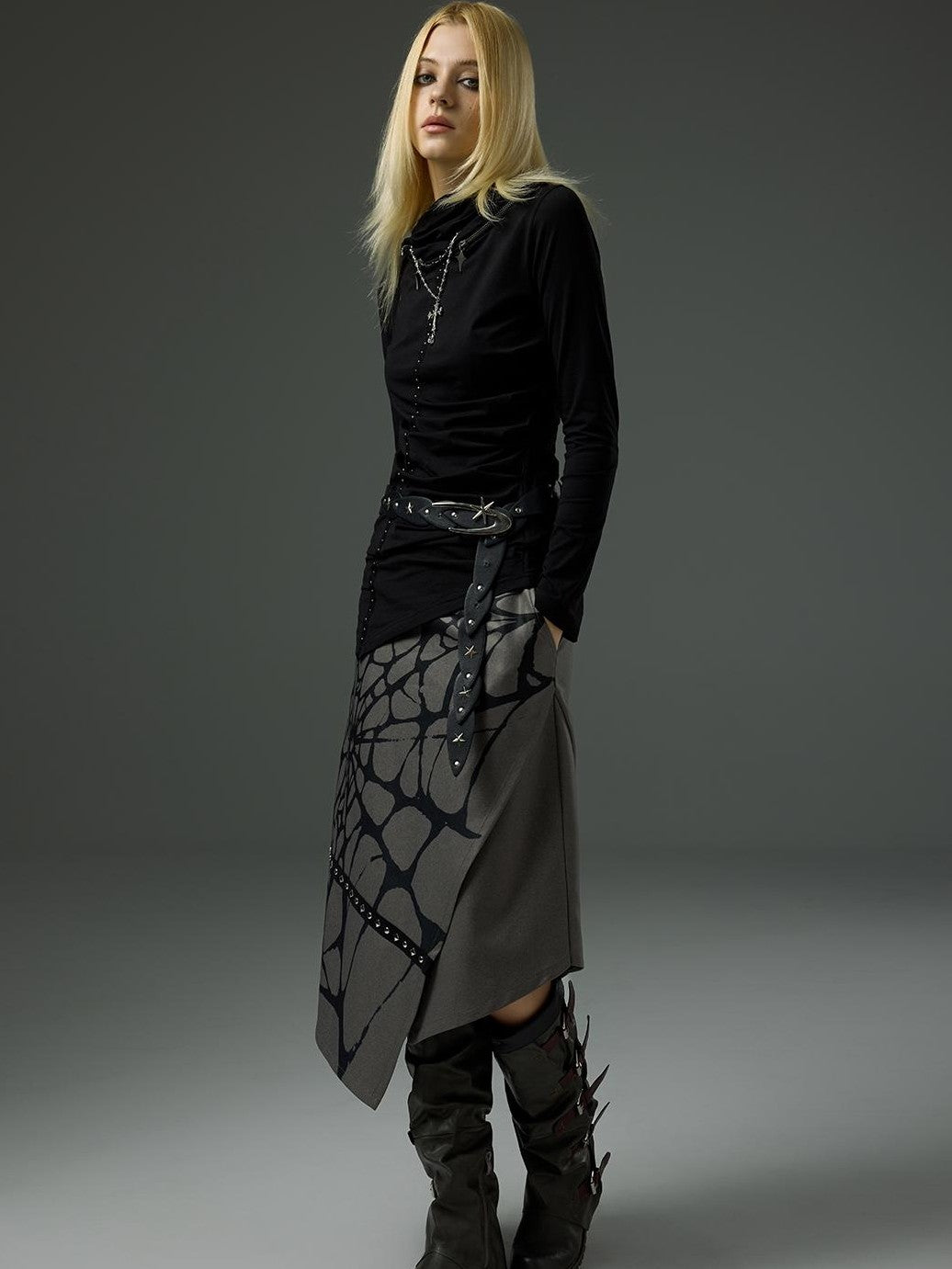 HEMOGLOBIN Printed Spiderweb Studded A Line Women&