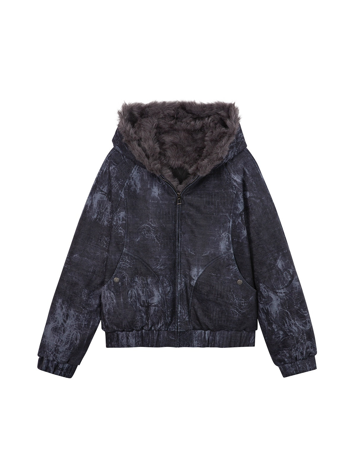 HEMOGLOBIN_Punk_Print_Fur_Collar_Lapel_Loose_Fit_Polyester_Women&