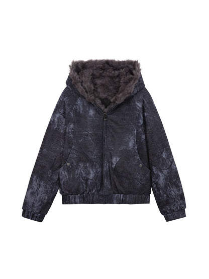 HEMOGLOBIN_Punk_Print_Fur_Collar_Lapel_Loose_Fit_Polyester_Women&