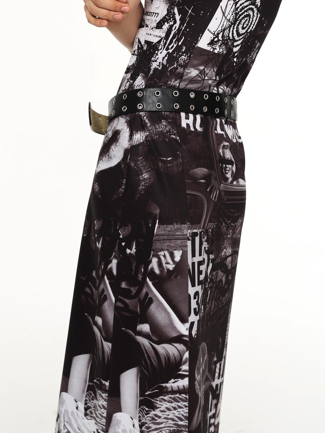 HEMOGLOBIN Punk Print Red Black Colorblock U Neck Women&