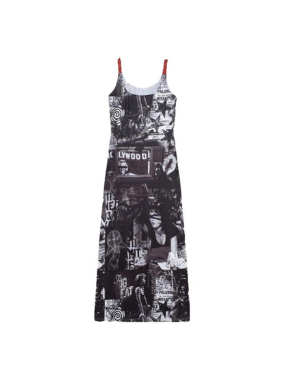 HEMOGLOBIN Punk Print Red Black Colorblock U Neck Women&