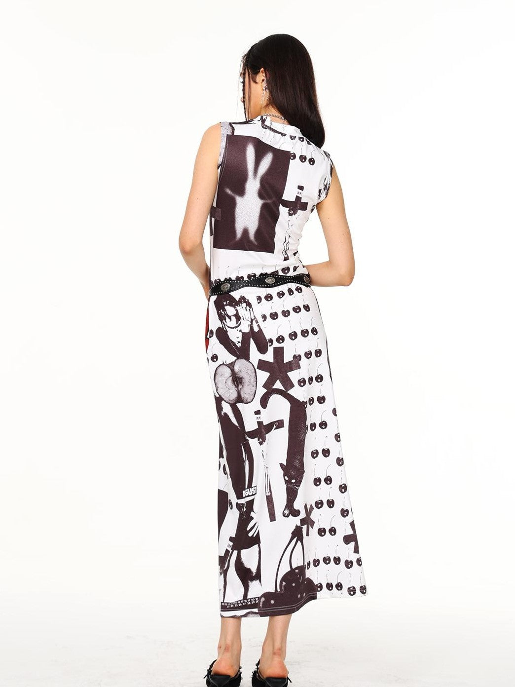HEMOGLOBIN Punk Print Red Black Sleeveless Round Neck Women&