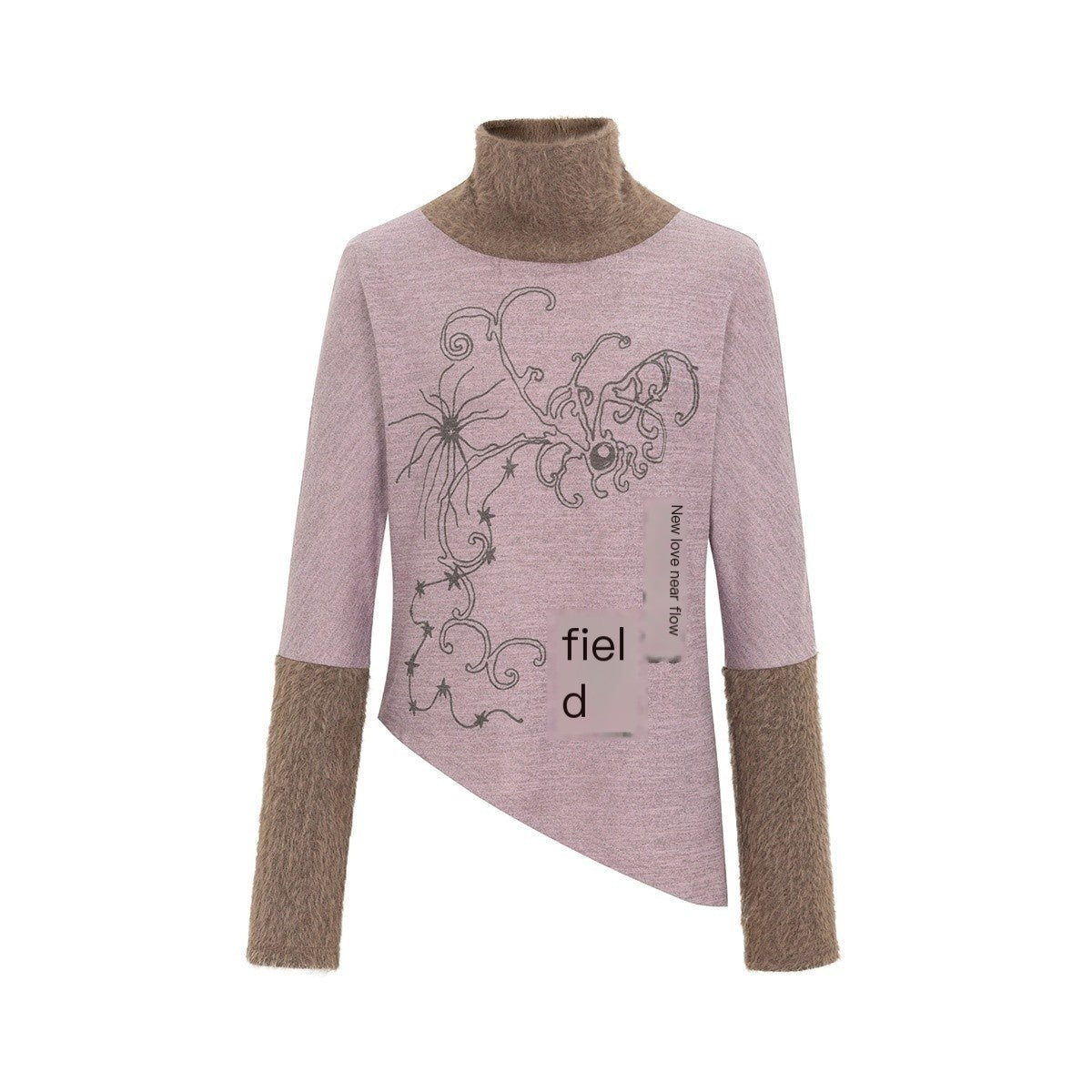 HEMOGLOBIN_Purple_Fleece_Paneled_Half_High_Neck_Print_Women&
