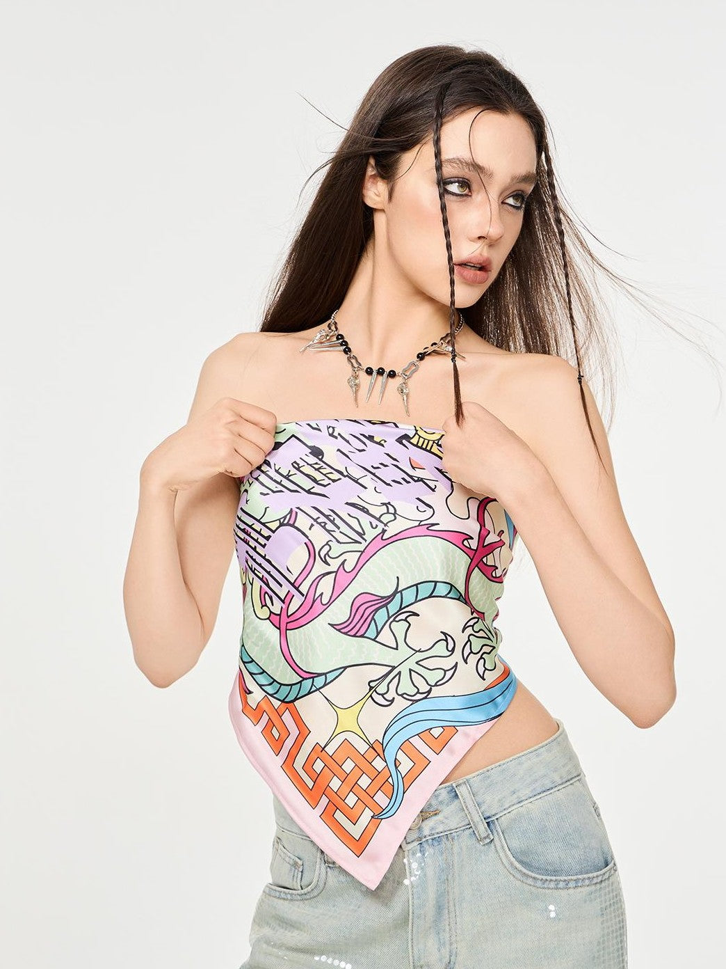 HEMOGLOBIN Purple Hand Painted Dragon Tiger Print Women&