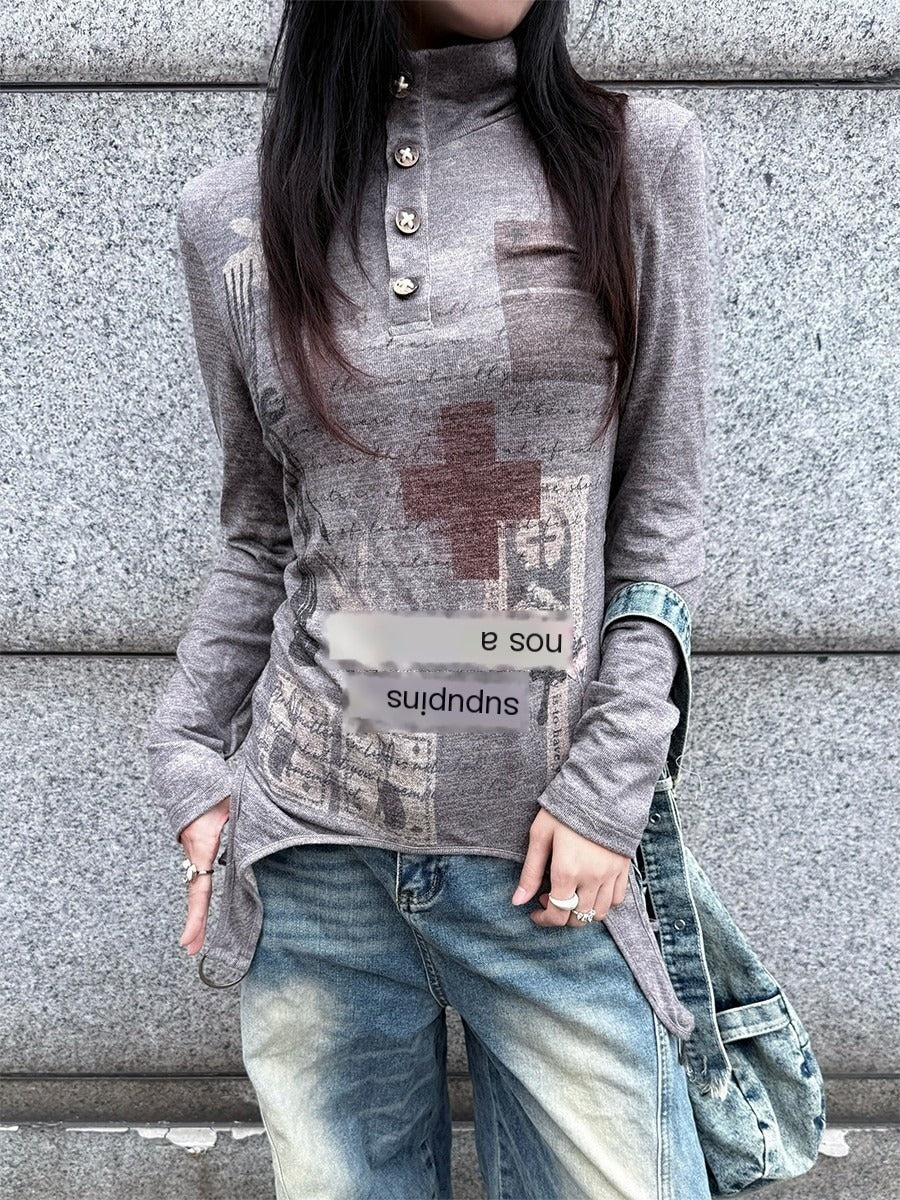 HEMOGLOBIN_Retro_Punk_Print_Half_High_Neck_Knit_Women&
