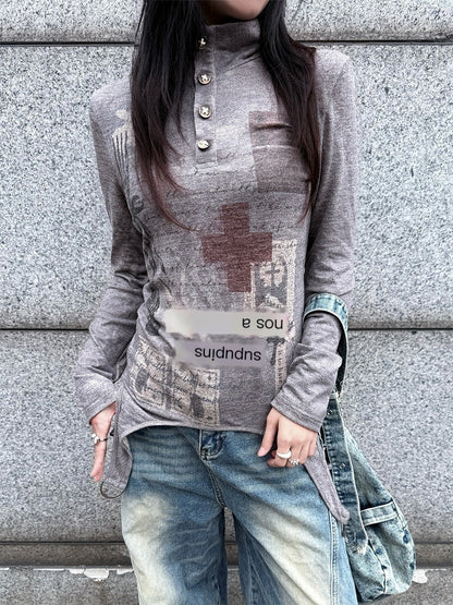 HEMOGLOBIN_Retro_Punk_Print_Half_High_Neck_Knit_Women&