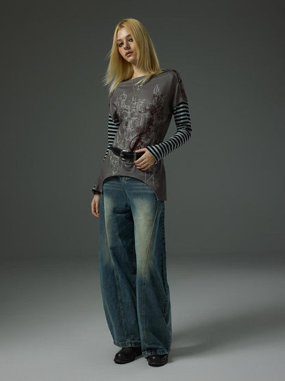 HEMOGLOBIN Rock Style Structured 3d Cut Loose High Waist Cotton Women&