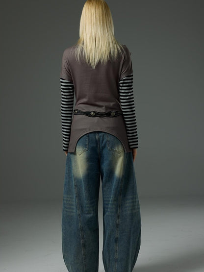 HEMOGLOBIN Rock Style Structured 3d Cut Loose High Waist Cotton Women&