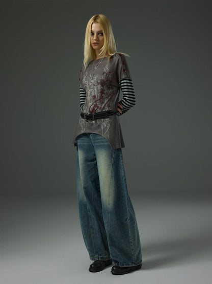 HEMOGLOBIN Rock Style Structured 3d Cut Loose High Waist Cotton Women&