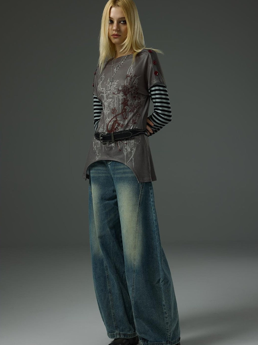 HEMOGLOBIN Rock Style Structured 3d Cut Loose High Waist Cotton Women&