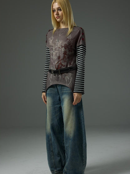 HEMOGLOBIN Rock Style Structured 3d Cut Loose High Waist Cotton Women&