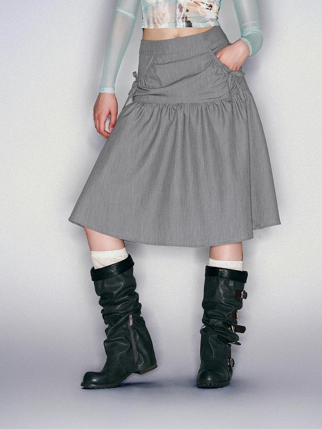 HEMOGLOBIN Ruched Design Gray Minimalist Commute Women&