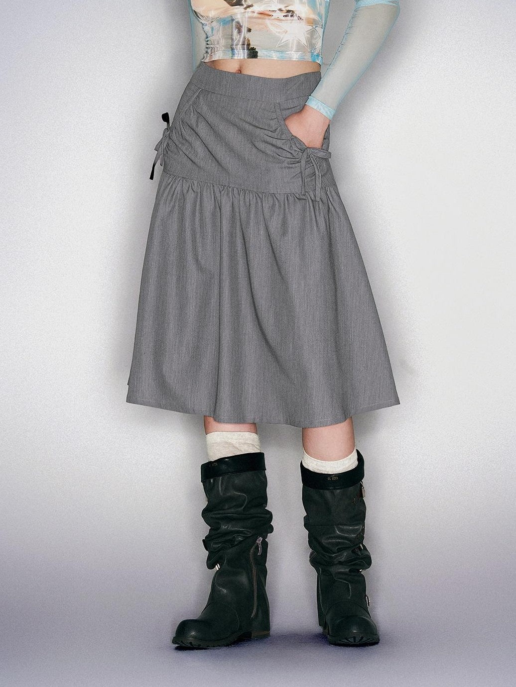 HEMOGLOBIN Ruched Design Gray Minimalist Commute Women&