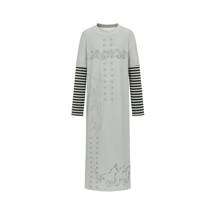 HEMOGLOBIN_Striped_Spliced_Print_Faux_Two_Piece_Long_Sleeve_Women&