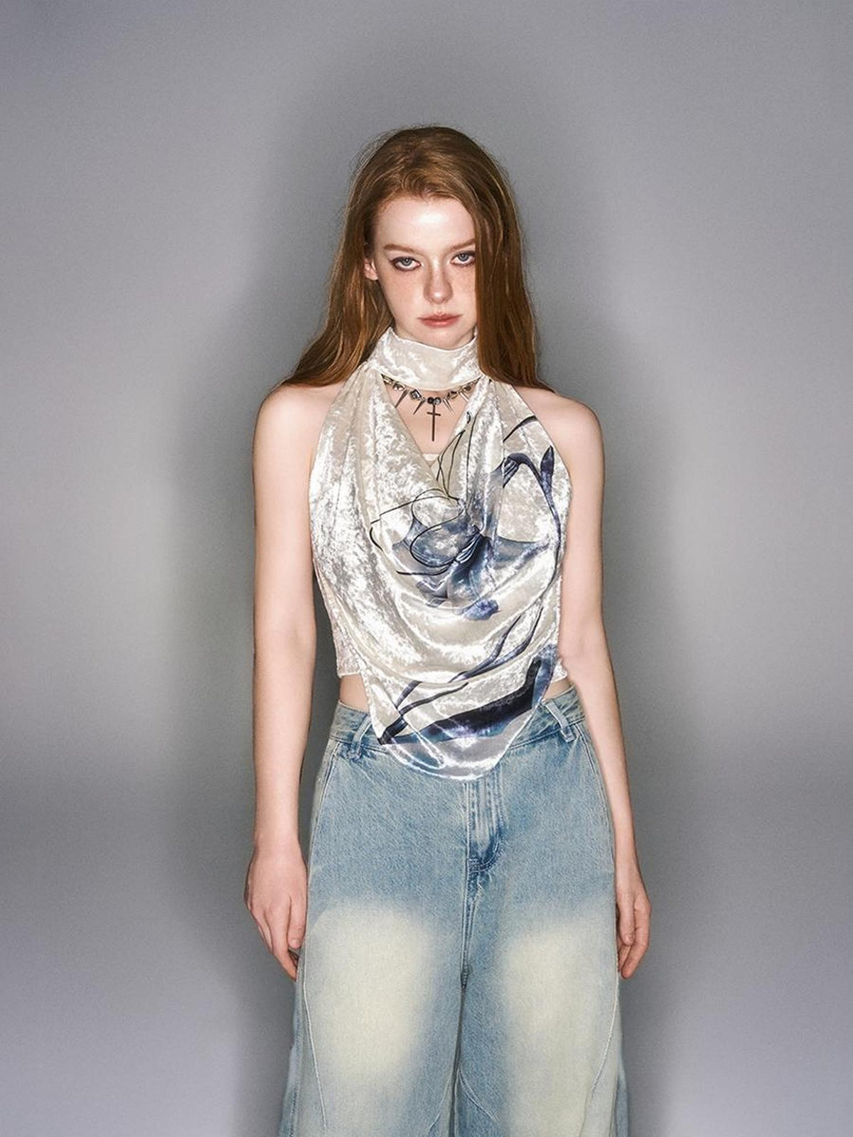 HEMOGLOBIN Velvet Print Draped Neck Women&