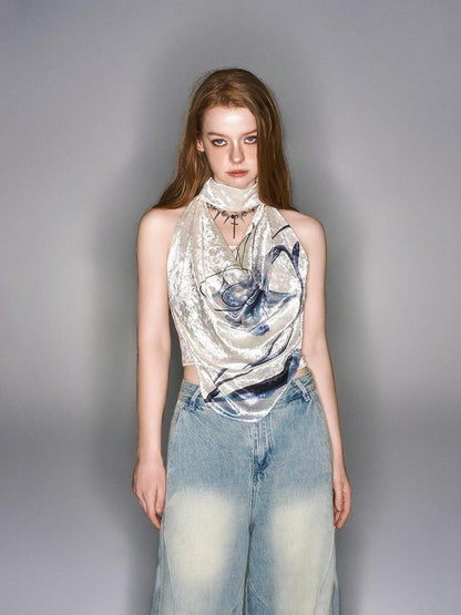 HEMOGLOBIN Velvet Print Draped Neck Women&