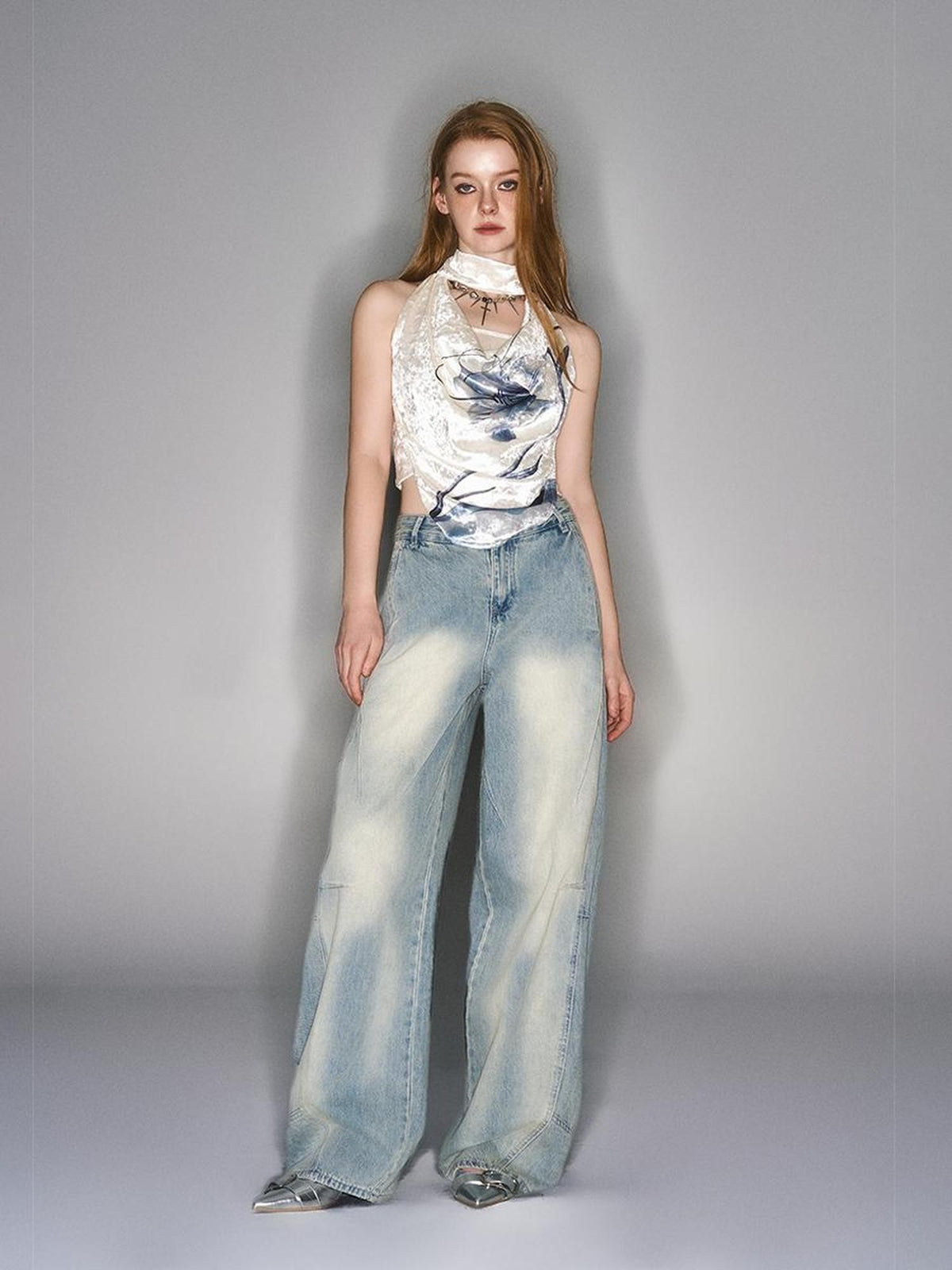 HEMOGLOBIN Velvet Print Draped Neck Women&