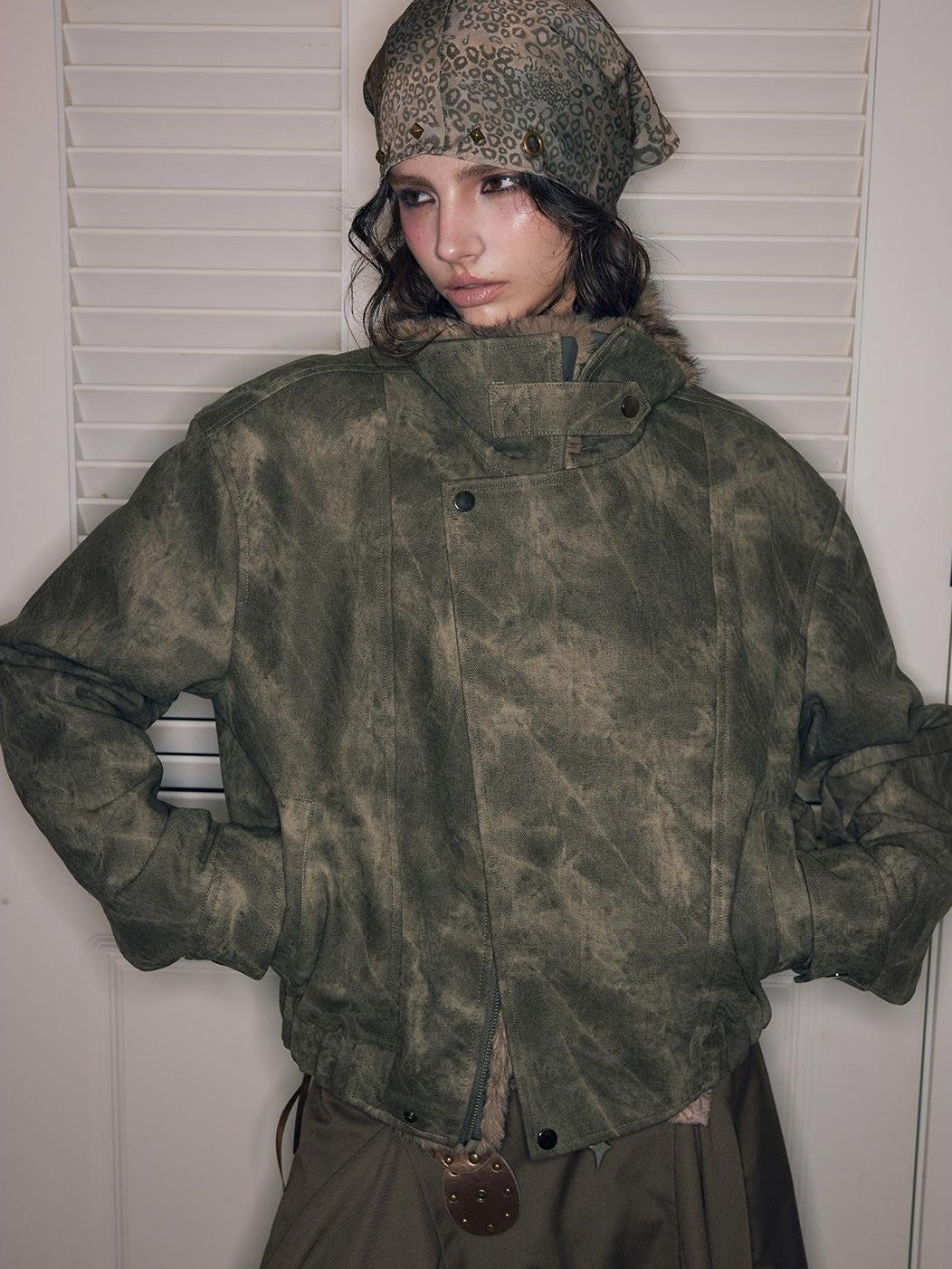 HEMOGLOBIN Vintage Cropped Waist Cinched Long Sleeve Zip Up Women&