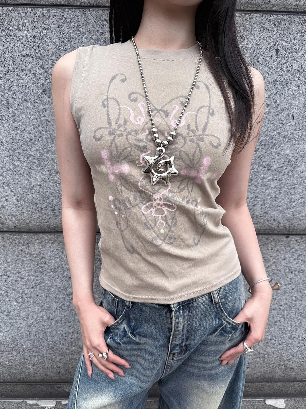 HEMOGLOBIN Vintage Graphic Digital Print Slim Fit Cotton Women&