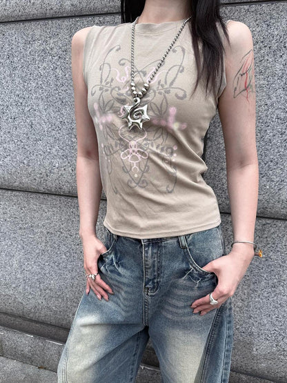 HEMOGLOBIN Vintage Graphic Digital Print Slim Fit Cotton Women&