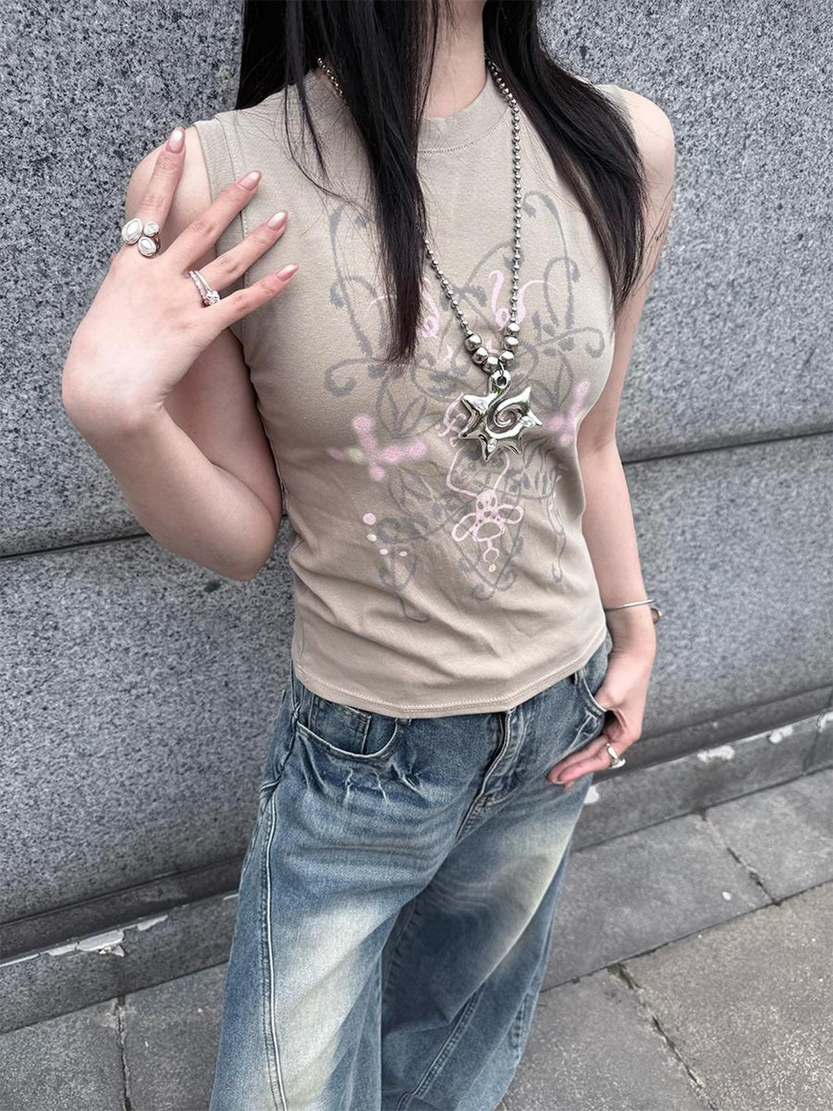 HEMOGLOBIN Vintage Graphic Digital Print Slim Fit Cotton Women&
